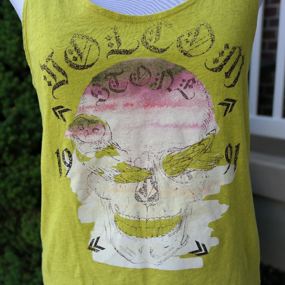 Volcom Skull & Owl Color Block Racerback Tank S - Picture 3 of 3